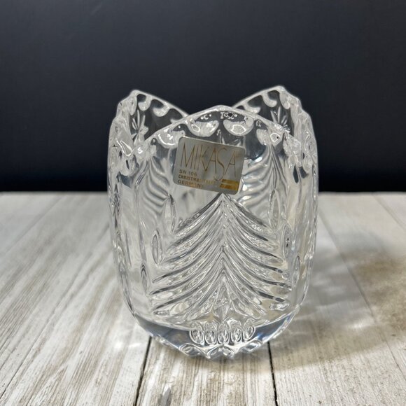 Vintage Mikasa Christmas Tree Votive Candle Holder Clear Glass Holiday w/ Box - Picture 4 of 7
